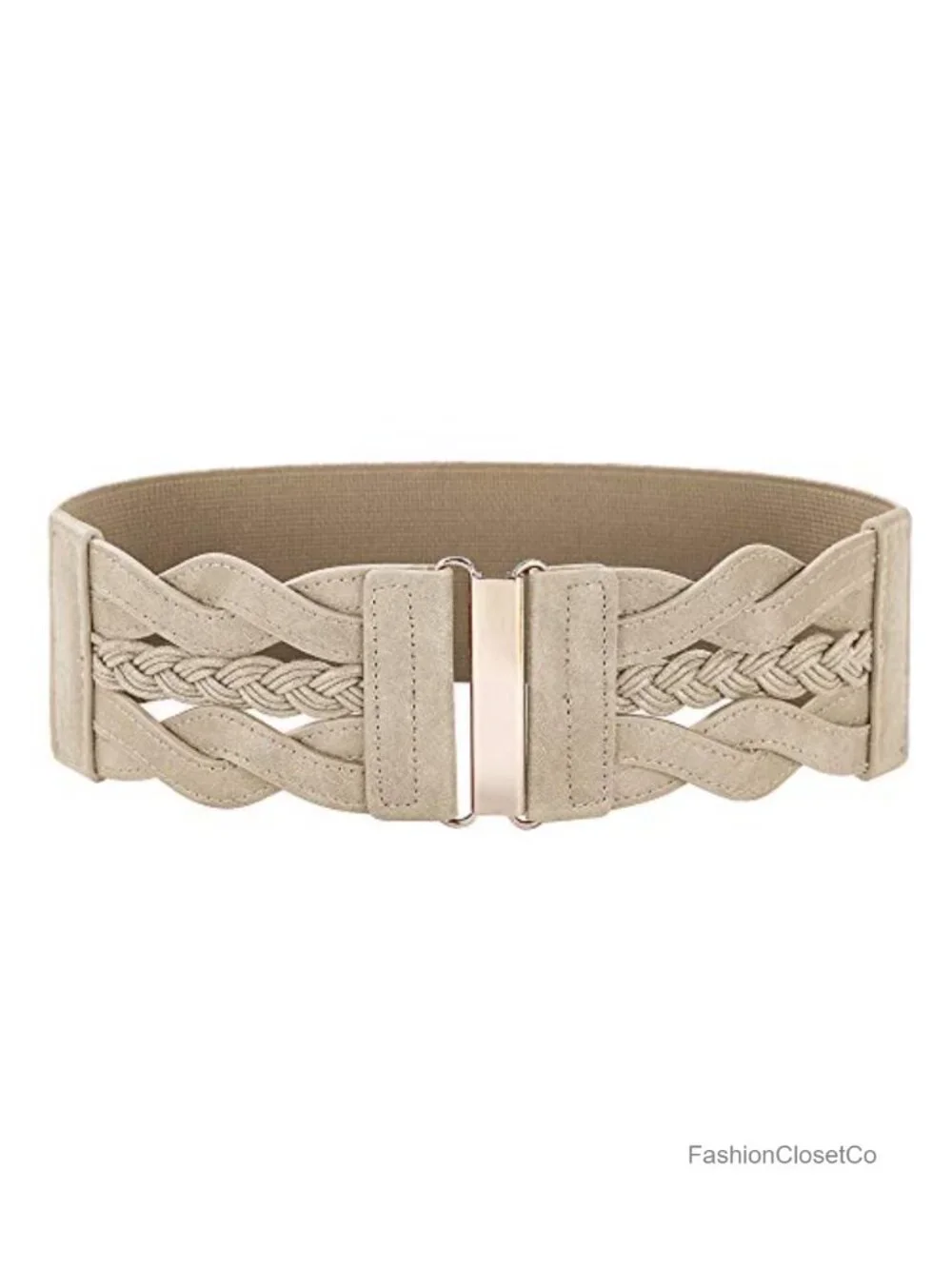 3 Inch Wide Elastic Waist Belt for Women Faux Leather Retro Braided Cinch Belt